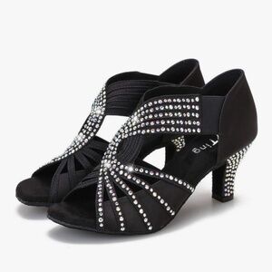 Rhinestone and black dress shoes